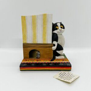 VTG Comic Curious Cats Tuxedo Cat Mouse Watching You Bookend Hide Figurine
